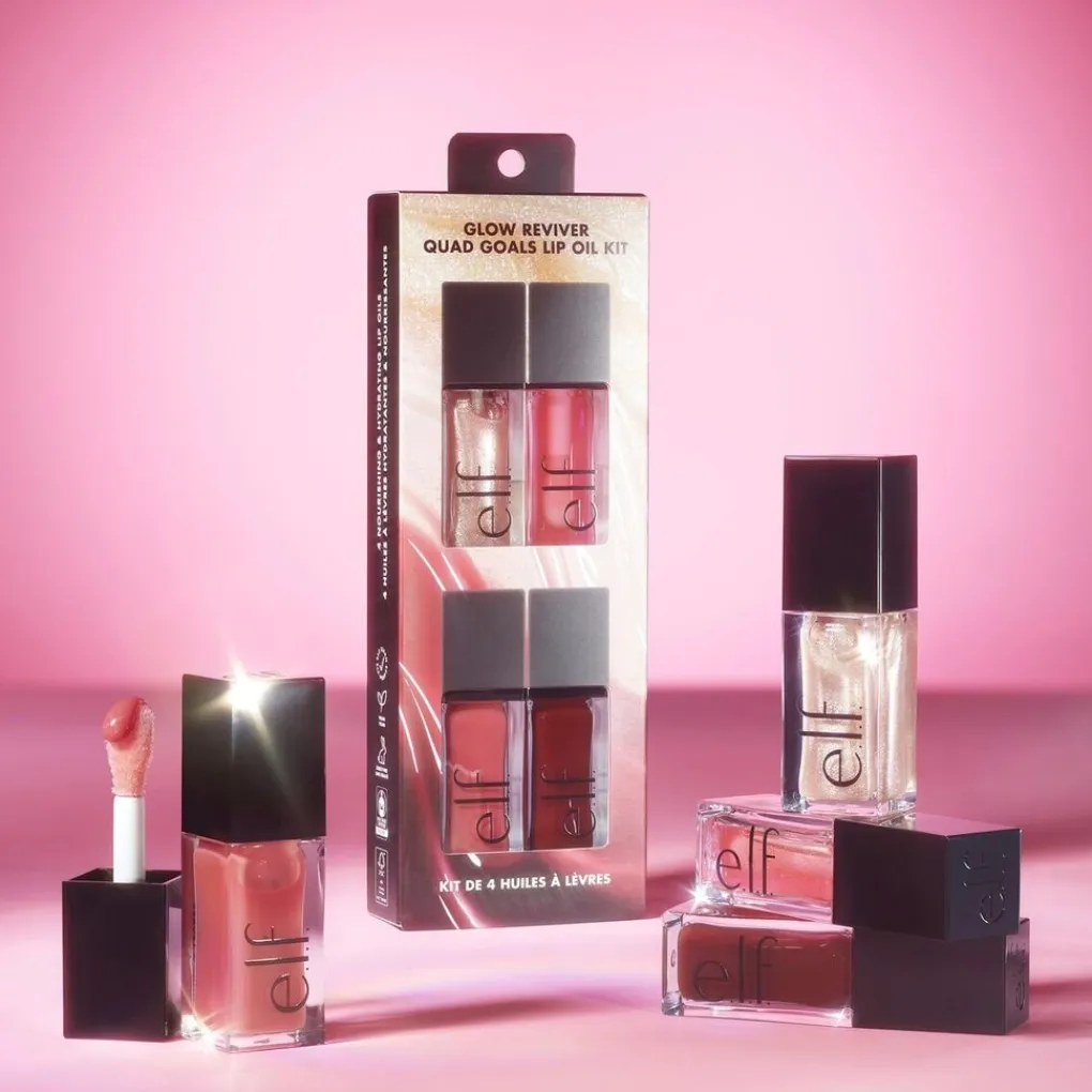 Sale e.l.f. Glow Reviver Quad Goals Lip Oil Kit Lipmake-Up
