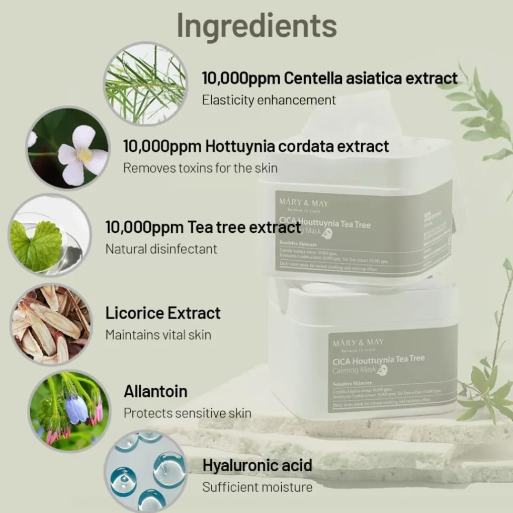 Online CICA Houttuynia Tea Tree Calming Mask Korean Skincare|Gezichtsmaskers