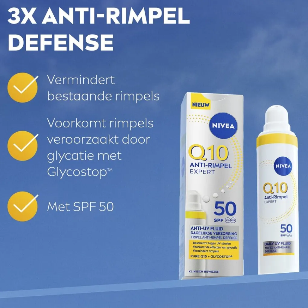 Hot NIVEA Q10 Anti-Rimpel Expert SPF50 Anti-Uv Fluïde Zonnebrand|Dagcreme