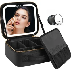 Clearance UNIQ Make-up Reistas met LED-lampje - Toilettas / Cosmetische tas voor al je make-up - Zwart Make-Up Organizers|Toilettassen
