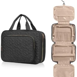 Outlet UNIQ Reis Toilettas met Haak en 4 Vakken - Zwart Toilettassen